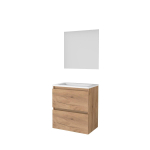 Basic-Line Ultimate 39 ensemble de meubles de salle de bain 60x39cm sans poignée 2 tiroirs lavabo acrylique 0 trous de robinetterie miroir éclairage mfc whisky oak SW639104