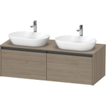 Duravit Ketho.2 Wastafelonderbouwkast - inclusief consoleplaat - met 2 laden - voor dubbele waskommen - 140x55x45.9cm - met handgrepen antraciet - eiken terra mat SW771831