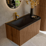 MONDIAZ KURVE 85cm Meuble salle de bain avec module 25 D - couleur Walnut - 1 tiroir - 1 porte - vasque CLOUD gauche - 1 trou de robinet - Urban SW1138465