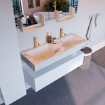 Mondiaz ALAN-DLUX Ensemble de meuble - 120cm - meuble Talc mat - 1 tiroir - Lavabo Cloud Frappe suspendu - vasque Gauche et droite - 2 trous de robinet SW805174