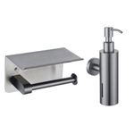 Fortifura Calvi toilet accessoireset - zeepdispenser - toiletrolhouder - met plateau - geborsteld gunmetal SW1442002