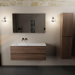 Mondiaz AIVY Ensemble de meuble - 120x45x50cm - 0 trous de robinet - 1 vasque Talc Solid surface - Gauche - 2 tiroirs - sans miroir - Melamine Mocha SW892282