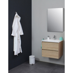 Basic Bella Meuble avec lavabo acrylique 1 trou de robinet 60x55x46cm avec armoire toilette à 1 porte gris Chêne SW398079