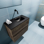 MONDIAZ ADA Toiletmeubel - 60x30x50cm - 0 kraangaten - 2 lades - dark brown mat - wasbak rechts - Solid surface - Zwart SW473158