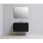 Basic Bella Meuble avec lavabo acrylique noir avec 1 trou de robinet avec miroir 100x55x46cm Flat Pack Noir mat SW538659
