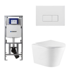 QeramiQ Dely Toiletset - 36.3x51.7cm - diepspoel - rimless - Geberit UP320 inbouwreservoir - met Burda frame - softclose toiletzitting - mat witte bedieningsplaat - rechtehoekige knoppen - wit glans SW1102475