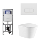 QeramiQ Dely Toiletset - 36.3x51.7cm - diepspoel - rimless - Geberit UP320 inbouwreservoir - softclose toiletzitting - mat witte bedieningsplaat - rechtehoekige knoppen - wit glans SW1102475