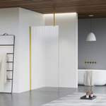 Fortifura Galeria inloopdouche - 90x200cm - ribbelglas - plafondarm - Geborsteld Messing PVD (Goud) SW957667