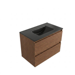 Saniclass Holz Pure Badkamermeubelset - 80x45x62cm - Vygo keramische wastafel zwart - 1 wasbak - zonder kraangat - 2 lades - mat walnut pure (hout) SW1478950