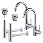 FortiFura Calvi Kit robinet lavabo - pour double vasque - robinet haut - bec rotatif - bonde non-obturable - siphon design - Chrome brillant SW915293