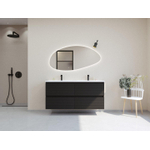 HR badmeubelen Infinity XXL 3D Ensemble meuble de salle de bains - 140 cm - 2 lavabos en céramique gala blanc - 2 trous de robinet - 4 tiroirs - noir mat SW863524