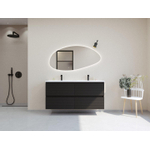 HR Infinity XXL ensemble de meubles de salle de bain 3d 140 cm 2 vasques en céramique gala blanc 2 trous de robinet 4 tiroirs noir mat SW863524
