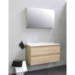 Basic Bella Meuble avec lavabo acrylique sans trou de robinet 100x55x46cm avec armoire toilette à 2 portes gris Chêne SW398153