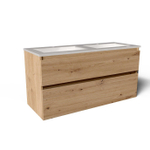Saniclass Vita Meuble de salle de bain - 120x60x46cm -2 tiroirs - sans poignée - 2 vasques - 2 trous de robinet - trop-plein - céramique - chêne rustique SW1439487