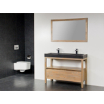 BRAUER Natural Wood Meuble salle de bain avec miroir 100cm Grey Oak avec vasque en pierre naturelle Black Spirit 2 trous pour robinetterie SW8979
