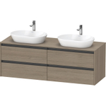 Duravit Ketho.2 Wastafelonderbouwkast - inclusief consoleplaat - met 4 laden - voor dubbele waskommen - 160x55x56.8cm - met handgrepen antraciet - eiken terra mat SW772057