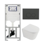QeramiQ Dely Pack WC - 36,3x51,7cm - à fond creux - sans bride - réservoir WC attenant Geberit UP320 - abattant WC softclose 35 mm - plaque de déclenchement mat anthracite - boutons ronds - mat blanc SW1235375