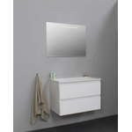 Basic Bella Meuble lavabo acrylique sans trous de robinet avec miroir avec éclairage 80x55x46cm Flat Pack Blanc haute-brillance SW538878