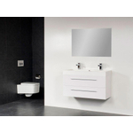 BRAUER Florence Meuble salle de bain avec miroir 100x48.5cm 2 trous pour robinetterie Blanc brillant SW177