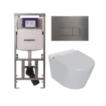 QeramiQ Luma Douche WC Set - Geberit UP320 inbouwreservoir - met Burda frame - fohn - ladydouche - gunmetal bedieningsplaat - rechthoekige knoppen - glans wit SW1472004