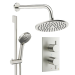 Crosswater MPRO Ensemble de douche de pluie encastré - 2 poignées - pomme de douche 20 cm - douchette - barre de douche - bras mural - inox brossé SW1472622