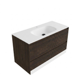 Saniclass Holz Atelier Ensemble meuble de salle de bains - 100x45x61.5cm - Flow vasque en solid surface blanc - 1 vasque - 1 trou de robinet - 2 tiroirs - chêne charcoal mat (bois) SW1478403
