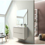 Adema Prime Balance Ensemble de meuble - 60x55x45cm - 1 vasque rectangulaire en céramique Blanc - 1 trou de robinet - 2 tiroirs - avec miroir rectangulaire - Cotton (beige) SW916090