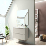 Saniclass Prime Balance Meuble de salle de bain - 60x55x45cm - 1 vasque ovale en céramique blanc - 1 trou de robinet - 2 tiroirs - miroir rectangulaire - mat cotton (beige) SW916080