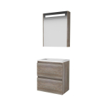 Basic-Line Premium 39 ensemble de meubles de salle de bain 60x39cm sans poignée 2 tiroirs lavabo acrylique 1 trou de robinetterie armoire de toilette éclairage led intégré mfc scotch oak SW351308