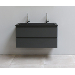 Basic Bella Meuble lavabo acrylique noir avec 2 trous de robinet 100x55x46cm Flat Pack Anthracite mat SW538785