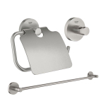 Grohe Essentials Set d'accessoires toilettes en 3 parties avec porte-serviette, crochet, et porte-rouleau avec couvercle Super steel SW529095