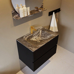 Mondiaz VICA-DLUX Ensemble de meuble de salle de bain - 70cm - meuble sous-vasque urban - 2 tiroirs - lavabo encastré cloud milieu - 1 trou de robinet - miroir modèle spot - version XL 60cm haut - lave SW1098055