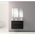 Saniclass Prime Balance Meuble de salle de bain - 80x55x45cm - 1 vasque rectangulaire en céramique blanc - 1 trou de robinet - 2 tiroirs - miroir rectangulaire - noir mat SW916162