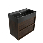 Saniclass Holz Frame Ensemble de meubles de salle de bains - 80x45x72cm - Legend lavabo en céramique noir mat - 1 vasque - 1 trou de robinetterie - 2 tiroirs - chêne charcoal mat (bois) SW1580098