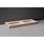Forzalaqua Bellezza Doppio lavabo 160,5x51,9x9cm Rectangulaire 2 trous de robinet 2 lavabos Pierre naturelle Travertin adouci SW369881