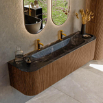 MONDIAZ KURVE-DLUX 170cm Meuble salle de bain avec module 25 G et D - couleur Walnut - 1 tiroir - 2 portes - vasque BIG LARGE centre - 2 trous de robinet - couleur Lava SW1137276