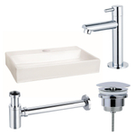 FortiFura Fuente Pack Lave-mains - 38x7x24cm - 1 trou de robinet - céramique - robinet Chrome - Blanc SW1111472