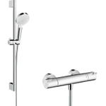Hansgrohe Crometta Douchecombinatie: - met Ecostat - 1001 CL douchekraan - thermostatische - met glijstangset - 65cm - met Crome - thermostaat - wit chroom SW73235