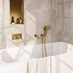 Brauer Gold Edition mitigeur thermostatique bain encastré bouton poussoir set 04 bec 3 positions douchette flexible douche raccord mural coude doré brossé pvd SW925649