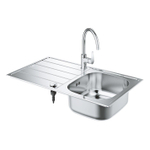 Grohe K200 Spoelbak - met afdruipgedeelte - inclusief BauEdge eengreeps mengkraan - hoge uitloop - eengatsmontage - Longlife keramische cartouche 28mm - mousseur - draaibare buisuitloop 360 graden - StarLight chroom SW492242