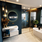 MONDIAZ RIVA Ensemble de meuble salle de bain - 100x50x30cm - 1 tiroir - MDF Lin mat - push to open - 0 trous de robinet - lavabo à droite - solid surface talc SW702339