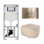 QeramiQ Dely Swirl Ensemble WC- 36.3x51.7cm - Réservoir encastré Geberit UP320 - Abattant de 35mm d'épaisseur - Plaque de commande en laiton brossé - Boutons rectangulaires - Beige SW1138589