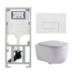 QeramiQ Dely Swirl Ensemble WC- 36,3x51,7 cm - Réservoir encastré Geberit UP320 - Abattant fin - Plaque de commande métallique blanche mate - Boutons rectangulaires - Blanc brillant SW1126100