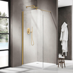 Fortifura Galeria Douche à l'italienne - 100x200cm - paroi en verre arrondie - verre clair - bras mural - laiton brossé PVD (Or) SW1420227