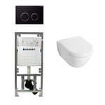 Villeroy & Boch Subway 2.0 Compact avec abattant ensemble de toilette avec réservoir encastré Geberit et plaque de commande Sigma20 noire SW32465