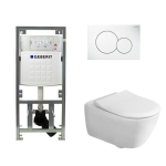 Villeroy & Boch Subway 2.0 Pack WC - réservoir encastré - WC à fond creux - flush direct - slimseat - plaque de déclenchement boutons ronds - blanc SW791652