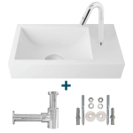 Nemo Spring Keyna Kit lave-main 40x22cm sans trop-plein avec robinet et siphon chrome vasque en solid surface blanc SW762002