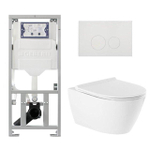 QeramiQ Salina Pack WC - sans bride - réservoir encastré Geberit - à fond creux WC suspendu - fermeture douce - déverrouillage rapide - boutons ronds - blanc SW791645
