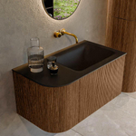 MONDIAZ KURVE 85cm Meuble salle de bain avec module 25 G - couleur Walnut - 1 tiroir - 1 porte - vasque CLOUD droite - sans trous de robinet - Urban SW1138458