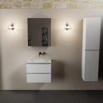 Mondiaz AIVY Ensemble de meuble - 60x45x50cm - 0 trous de robinet - 1 vasque Talc Solid surface - Centre - 2 tiroirs - avec armoire de toilette - MDF Talc SW892249